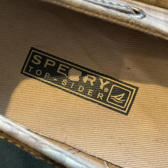 Sperry Top Sider Slip Ons Plaid Peach Brown & Cream Shoes size 9M - Picture 7 of 8